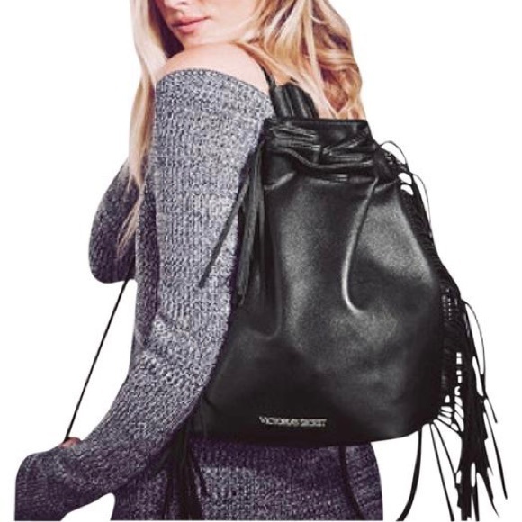 Victoria's Secret Handbags - Victoria’s Secret Black Fringe Backpack